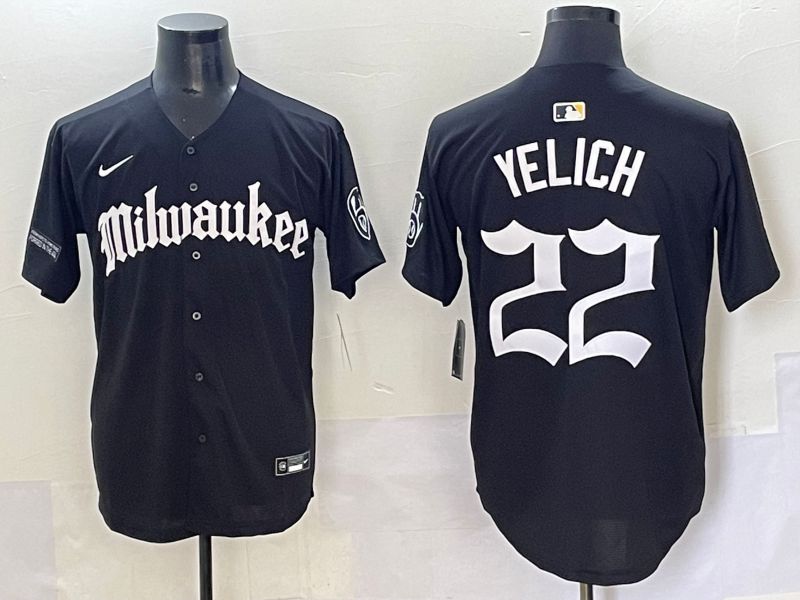 Men 2025 Milwaukee Brewers #22 Yelich Black Five generations Joint Name Nike MLB Jersey style 2->milwaukee brewers->MLB Jersey